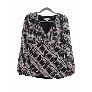 Nine Co Womens Y2K Babydoll Sheer Chiffon Top Dark Fairy Geometric Purple Size 4